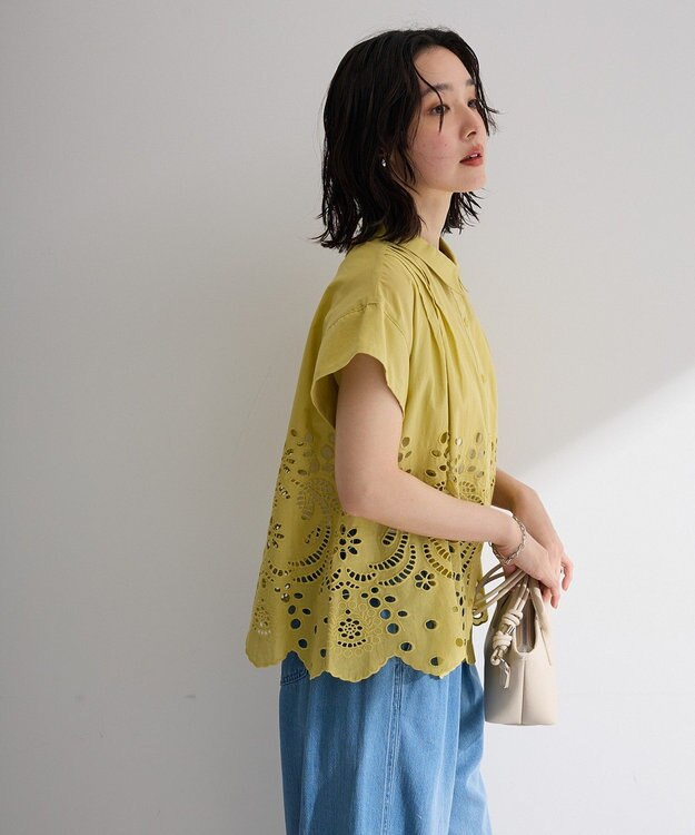 Green Parks スカラップ刺しゅうブラウス Yellow