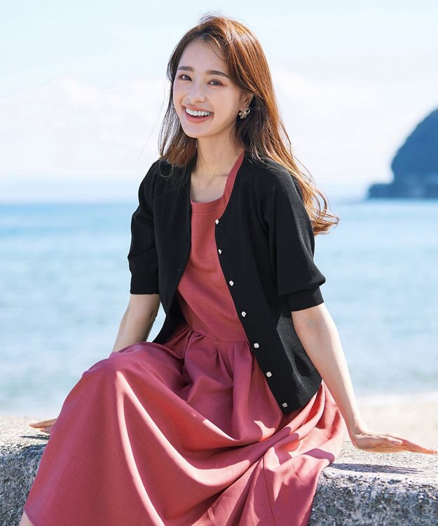 Tiaclasse 【洗える】麻調スクエアネックワンピース ピンク