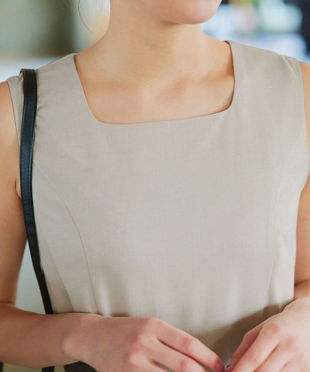 Tiaclasse 【洗える】麻調スクエアネックワンピース グレージュ