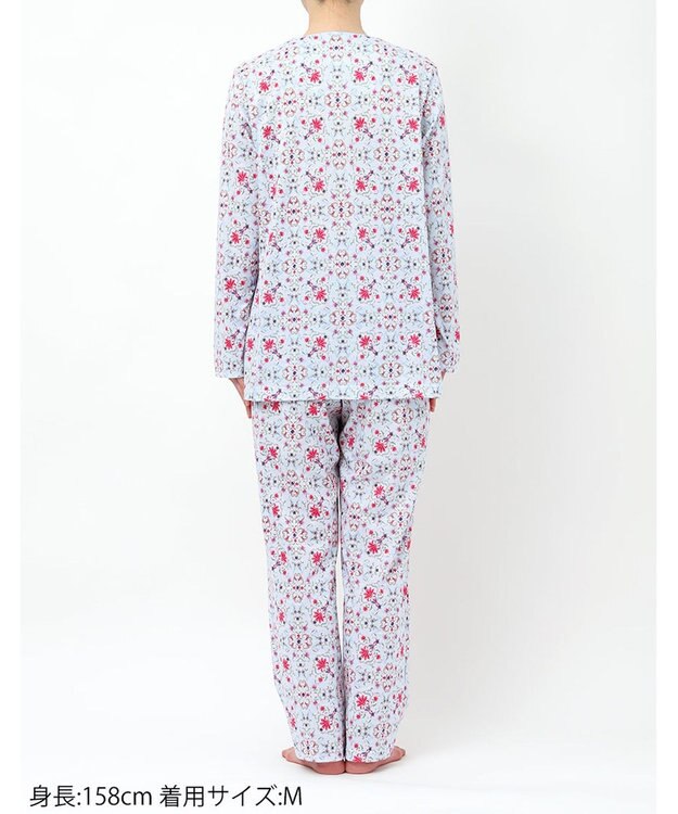 WACOAL パジャマ 長袖 長ズボン 綿100%(本体) 天竺素材 ミントン レディース NDX563 /ワコール サックス