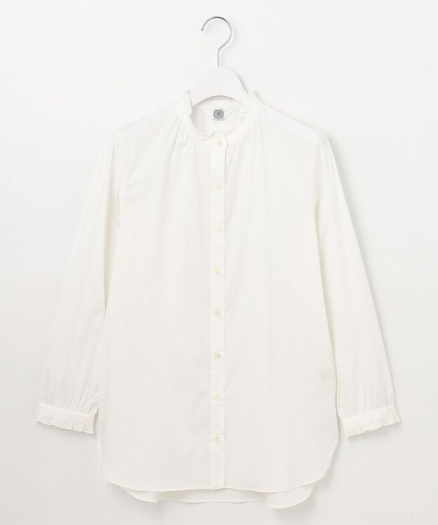 J.PRESS LADIES L 【洗える】BEZ ストライプ フリルネック ブラウス ホワイト系1