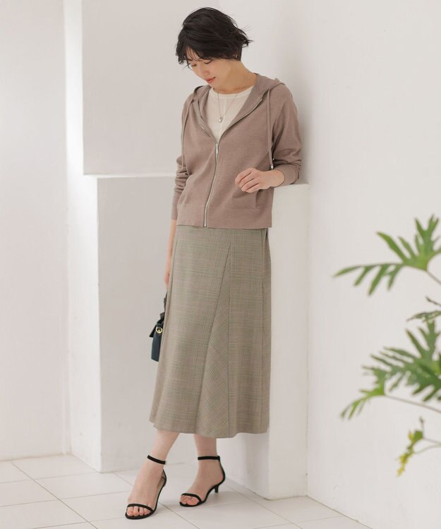 J.PRESS LADIES L モナベールツイル チェック フレア スカート ブラウンチェック系