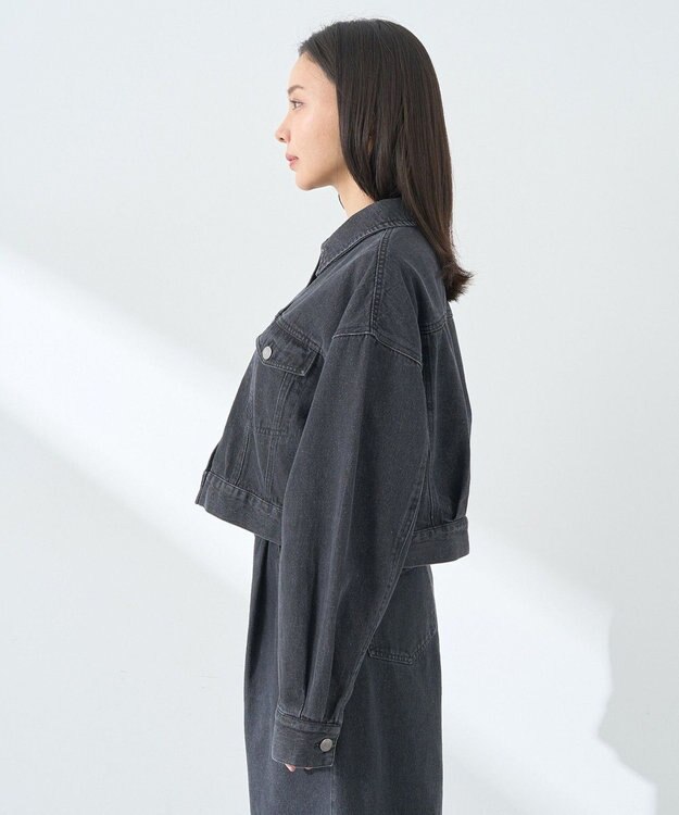 earth music&ecology フリンジロゴショート丈Ｇジャン Black