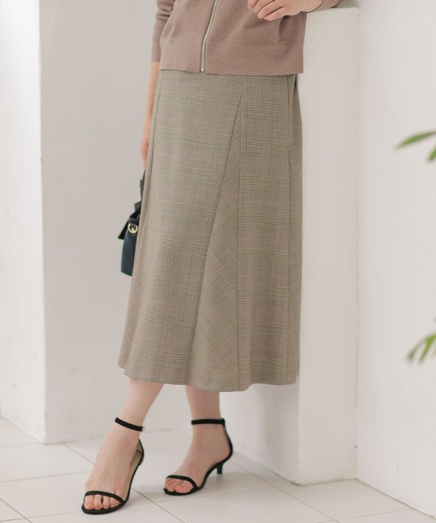 J.PRESS LADIES L モナベールツイル チェック フレア スカート ブラウンチェック系