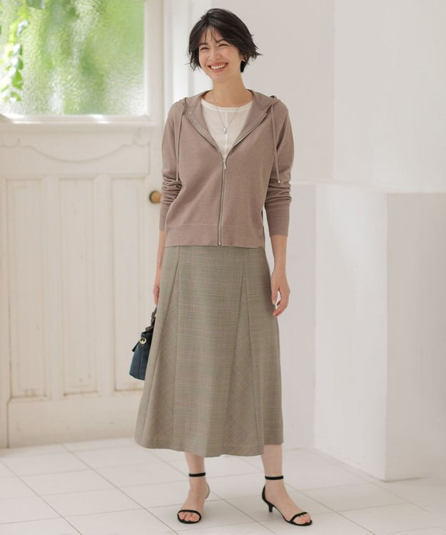 J.PRESS LADIES L モナベールツイル チェック フレア スカート ブラウンチェック系