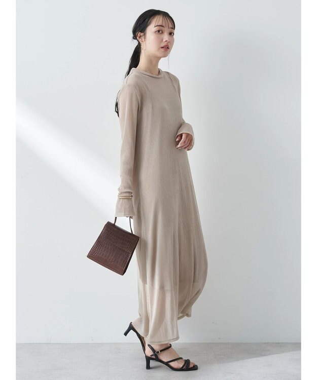 earth music&ecology ＳＥＴ２点シアーワンピース＋ペチワンピース Brown