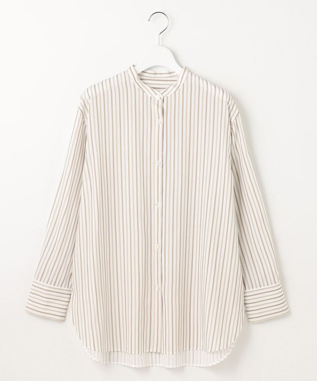 自由区 L 【洗える】SOMELOSバンドカラー ブラウス ブラウンストライプ