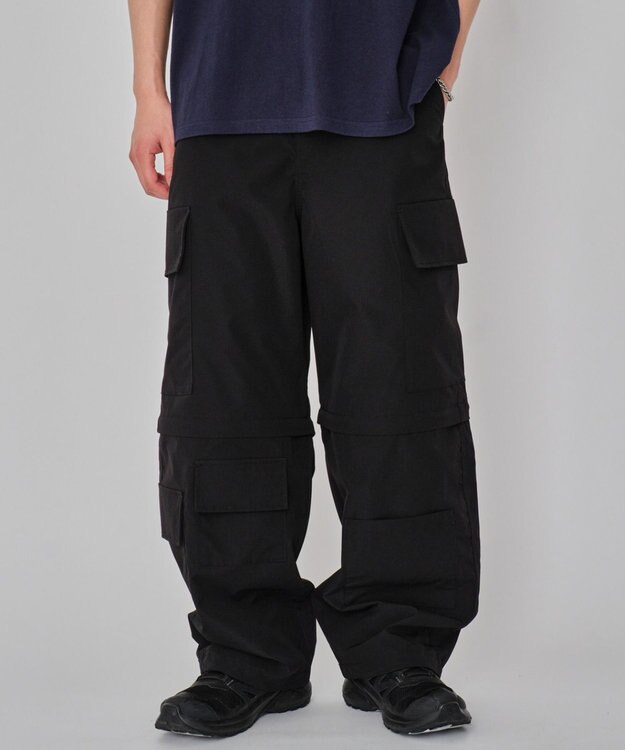WEGO 【MLサイズ展開】2WAYリップストップカーゴパンツ ブラック