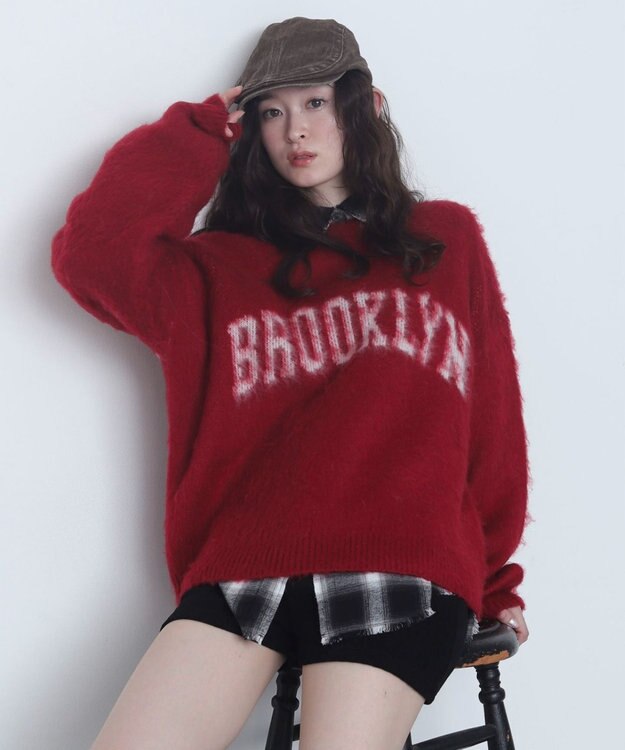 WEGO モヘアタッチBROOKLYNロゴニット レッド