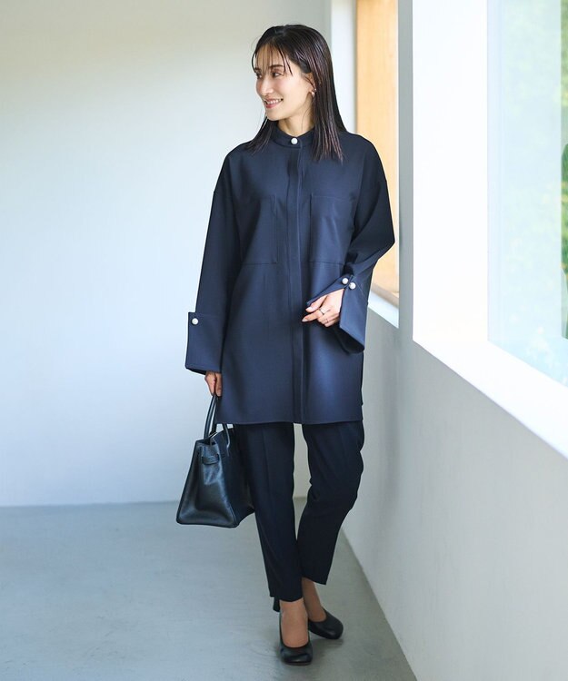 #Newans 【セレモニーにも】パールボタンビッグブラウス ネイビー系