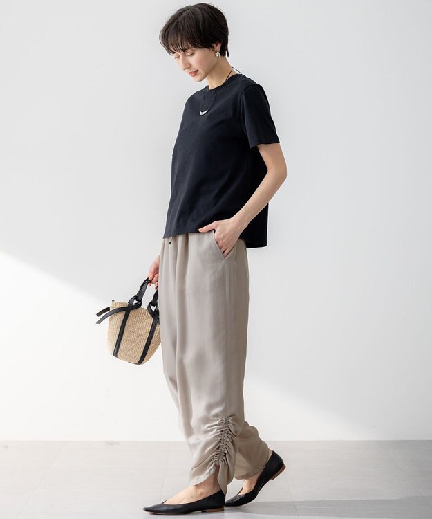 23区 【接触冷感/洗える】フィブリルツイル シャーリング パンツ ベージュ系