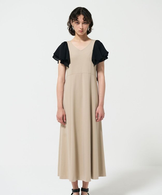 GRACE CONTINENTAL フリルスリーブカットワンピース ベージュ