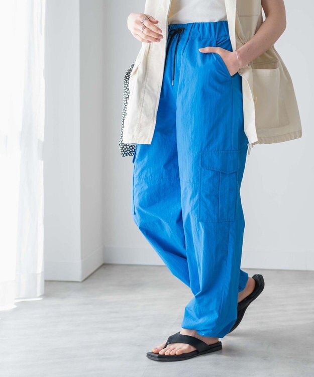 WEGO 【ウエストゴム】ナイロンイージーワイドカーゴパンツ ブルー