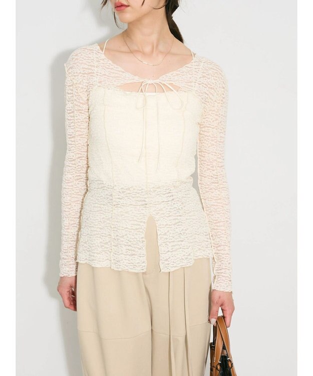 Green Parks カットワークデザインレーストップス Off White