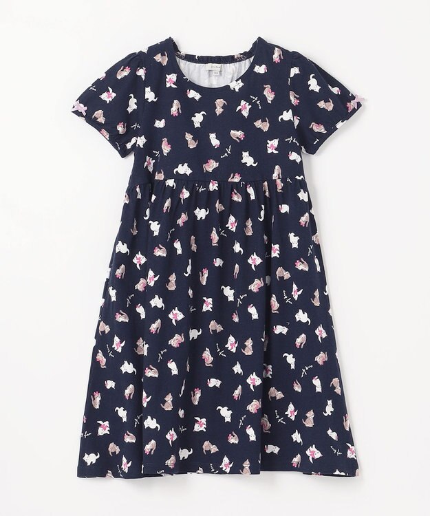 ANY KIDS カットソー サマー ワンピース ネイビー×ネコ
