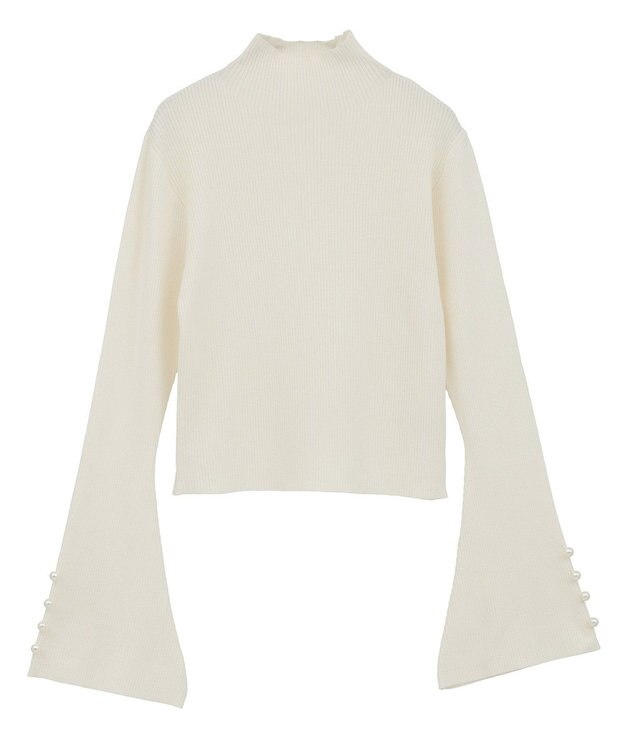 Green Parks ・ｓｗｉｎｇ　ｂｙ　袖パールボタンフレアリブニット Off White