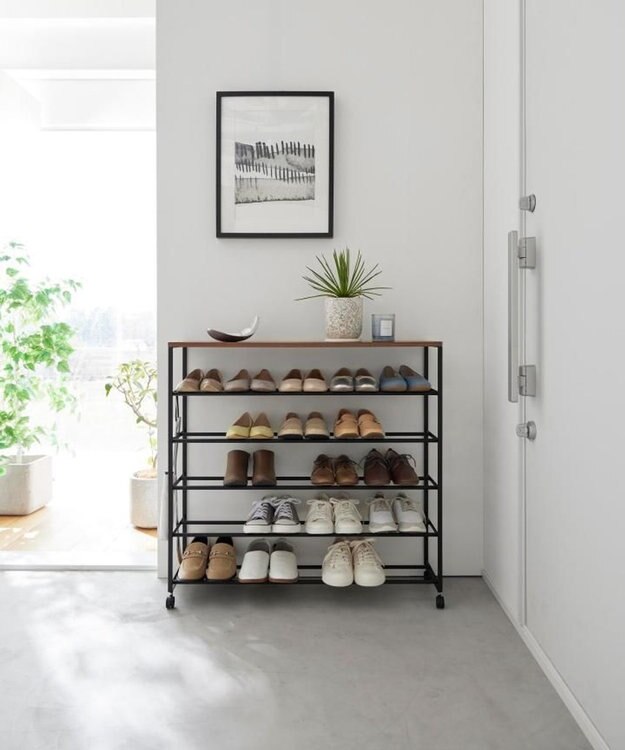 tower 天板付きシューズラック タワー 5段 キャスター付 W90 ブラック ブラック