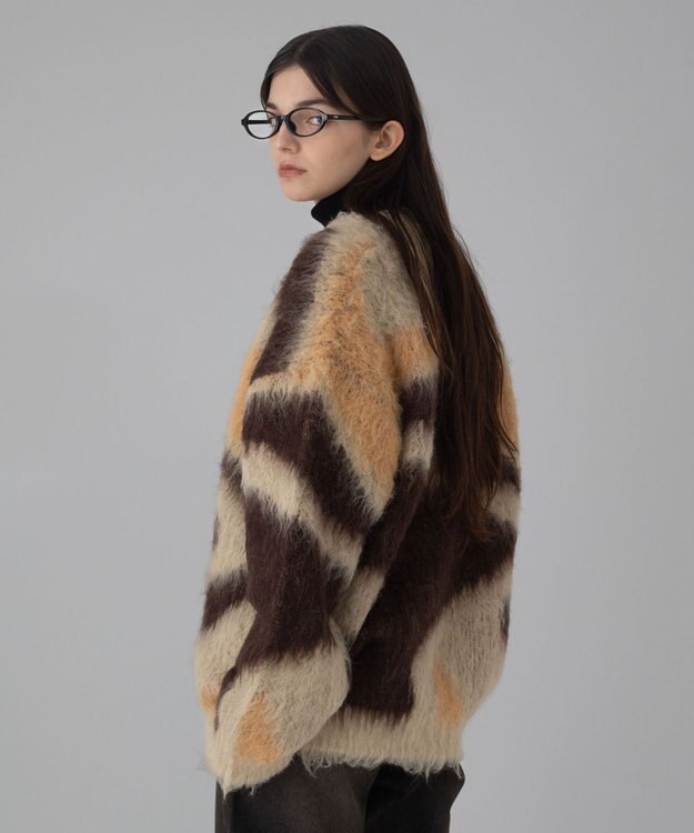 WEGO 【ユニセックス着用ITEM/MLサイズ展開】モヘアタッチパターンカーディガン ベージュ