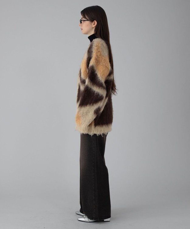 WEGO 【ユニセックス着用ITEM/MLサイズ展開】モヘアタッチパターンカーディガン ベージュ