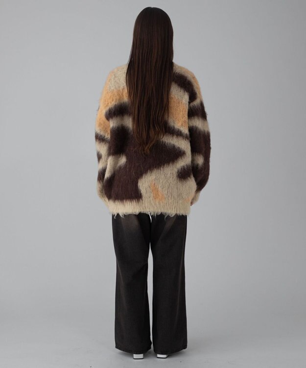 WEGO 【ユニセックス着用ITEM/MLサイズ展開】モヘアタッチパターンカーディガン ベージュ