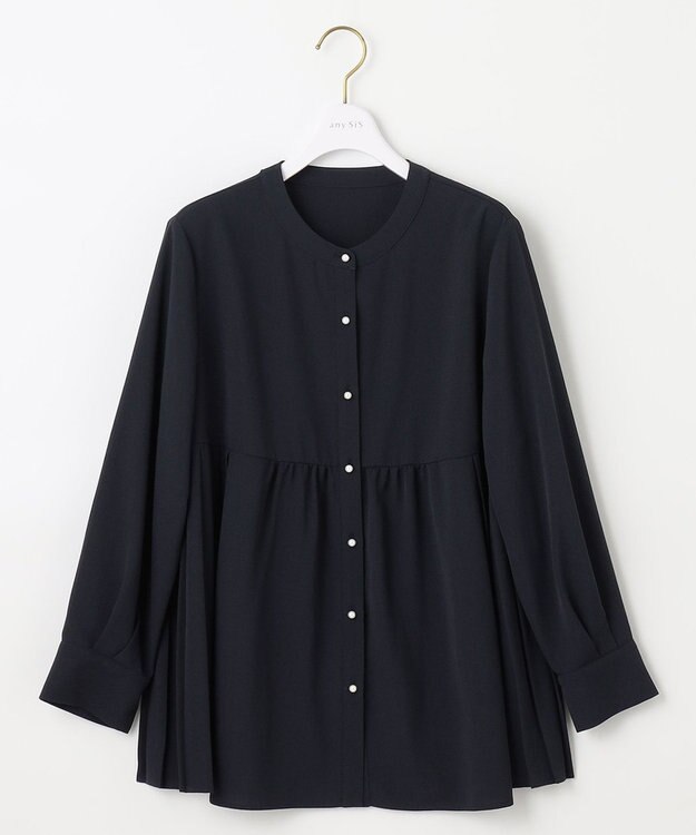 ANY SIS 【洗える】サイドプリーツ ブラウス ネイビー