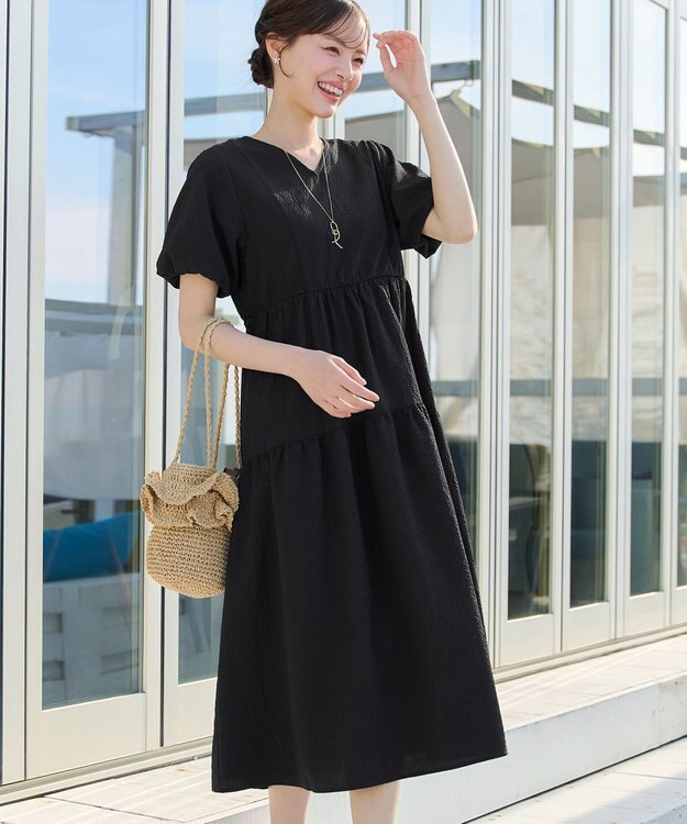 Tiaclasse リップルティアードワンピース ブラック