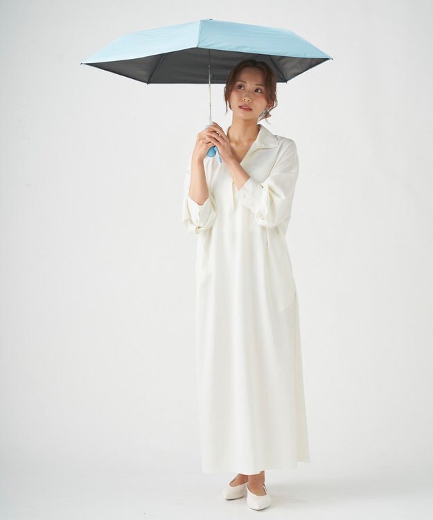 MOONBAT 【Pitaa】ハーフカプセル 無地 晴雨兼用日傘 折りたたみ傘 遮光率100%/UVカット率100%/UPF50+/遮熱効果/撥水加工/軽量/50cm サックスブルー