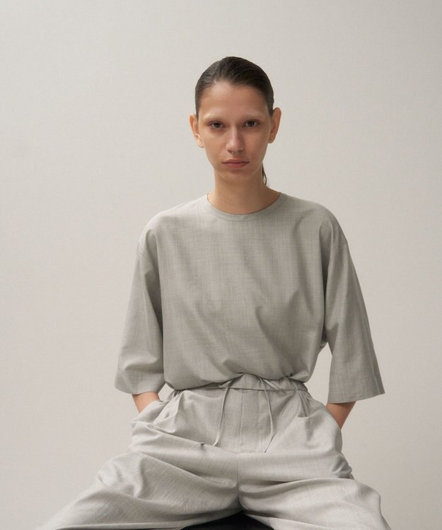 ATON SILK TROPICAL | ウォッシュドTシャツ TOP GRAY