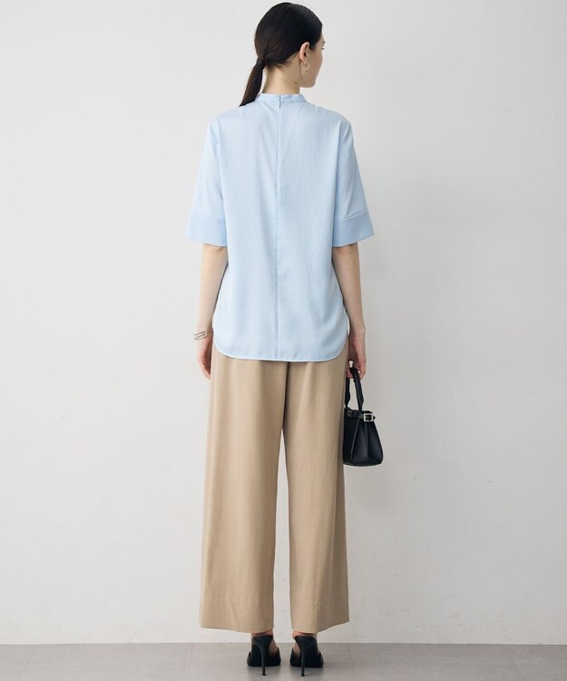 ICB 【先行予約】ストレッチシルキーツイル タイブラウス スカイブルー