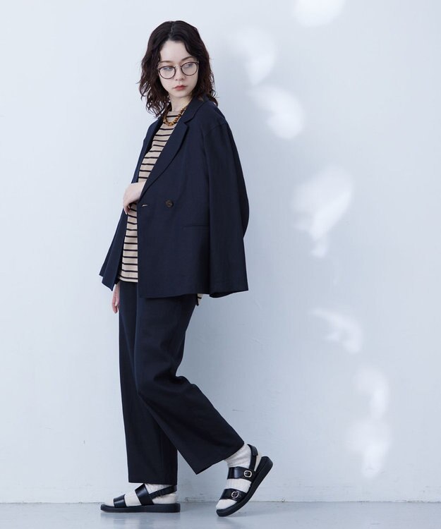 J.PRESS YORK STREET 【WOMEN】コットンリネン　ワイドパンツ ネイビー系
