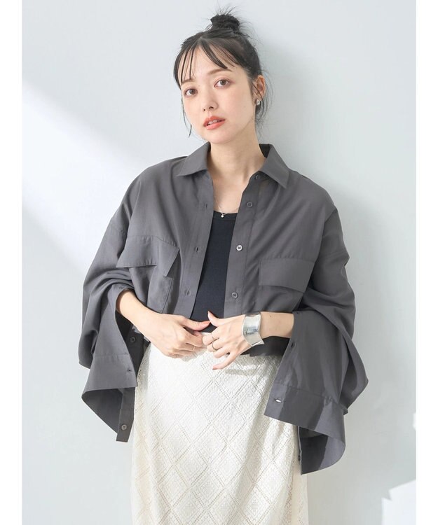 earth music&ecology ビッグポケットショートシャツ Charcoal Gray