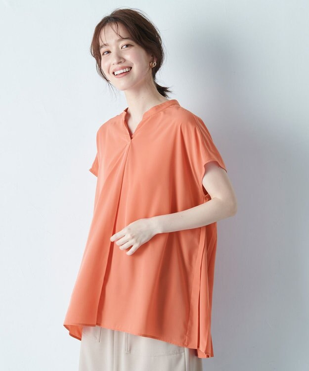 ANY 【洗濯機可】バックプリーツブラウス コーラル