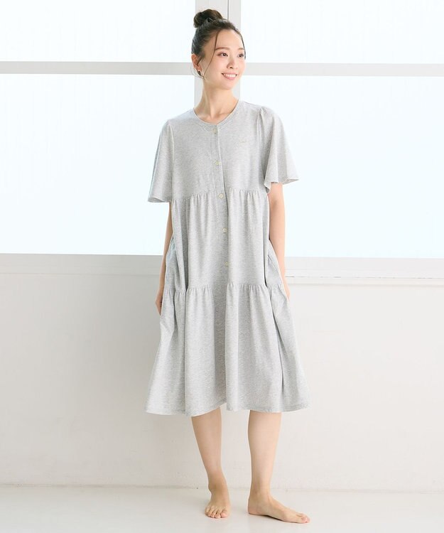 tsumori chisato SLEEP ツモリチサト ワンピース 5分袖 半袖 ルームウエア 綿混ベア天竺 ロング丈(ふくらはぎ付近) レディース UNT156 /ワコール グレー