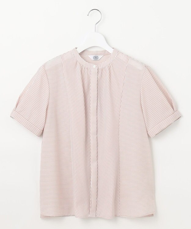 J.PRESS LADIES S 【洗える】ドビー強撚ストライプ 前開き ブラウス ピンク系1