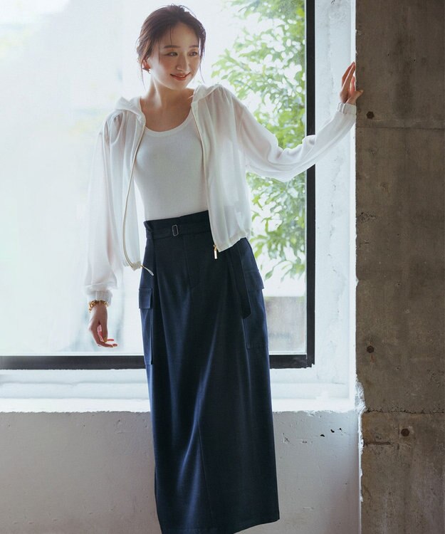 23区 【洗える】デニムライクシャンブレー Iライン スカート ネイビー系