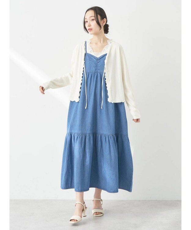 earth music&ecology デニムバックレースアップワンピース Light Indigo