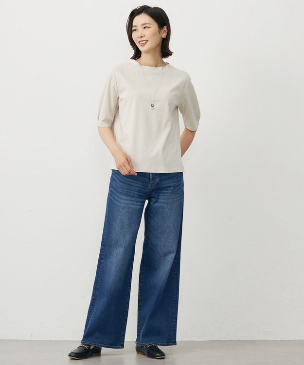 J.PRESS LADIES S 【洗える・抗菌防臭・接触冷感・吸水速乾】ドライポンチ モックネック カットソー ライトベージュ系
