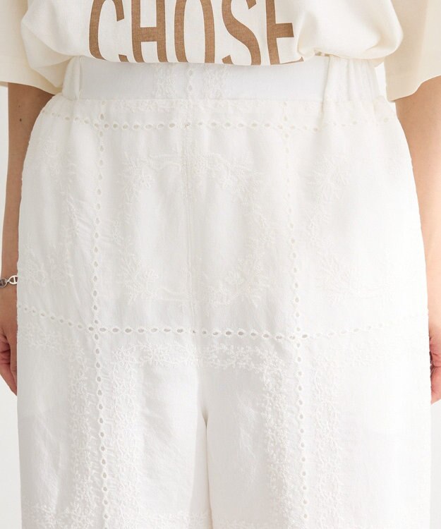 Green Parks 刺繍レースワイドパンツ White