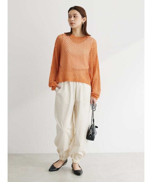 Green Parks メッシュ編みニットプルオーバー Orange