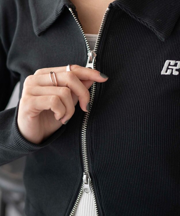 WEGO ワンポイント刺繍WZIP長袖トップス ブラック