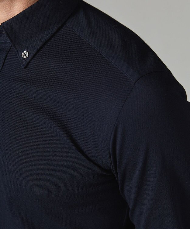 GOTAIRIKU 【吸汗速乾】クールマックス鹿の子 半袖ビズシャツ_ボタンダウン ネイビー系