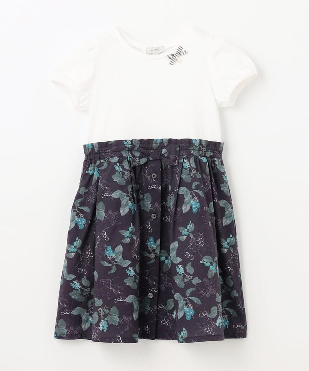 ANY KIDS ドッキング レトロ花柄 ワンピース ネイビー