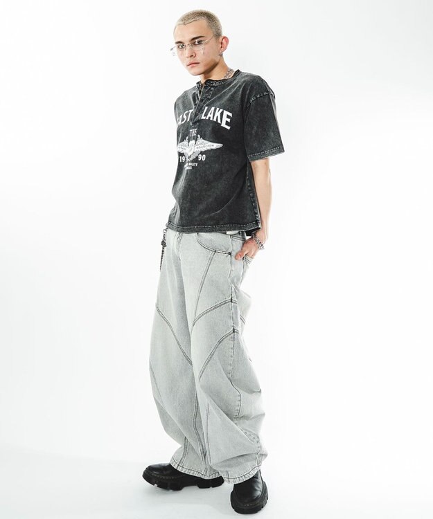 WEGO 【ユニセックス着用ITEM】グラフィックヘンリーネックT（SS） ブラック