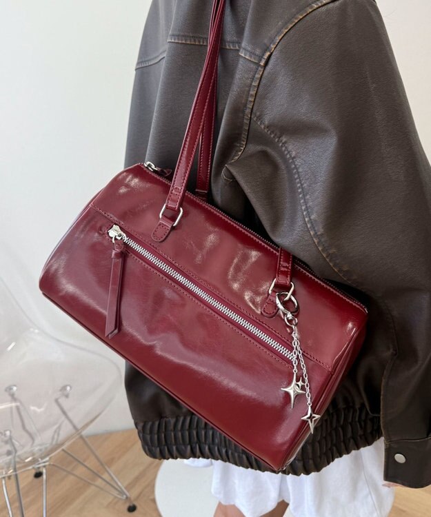 WEGO キラキラチャーム付きドラムボストンバッグ レッド