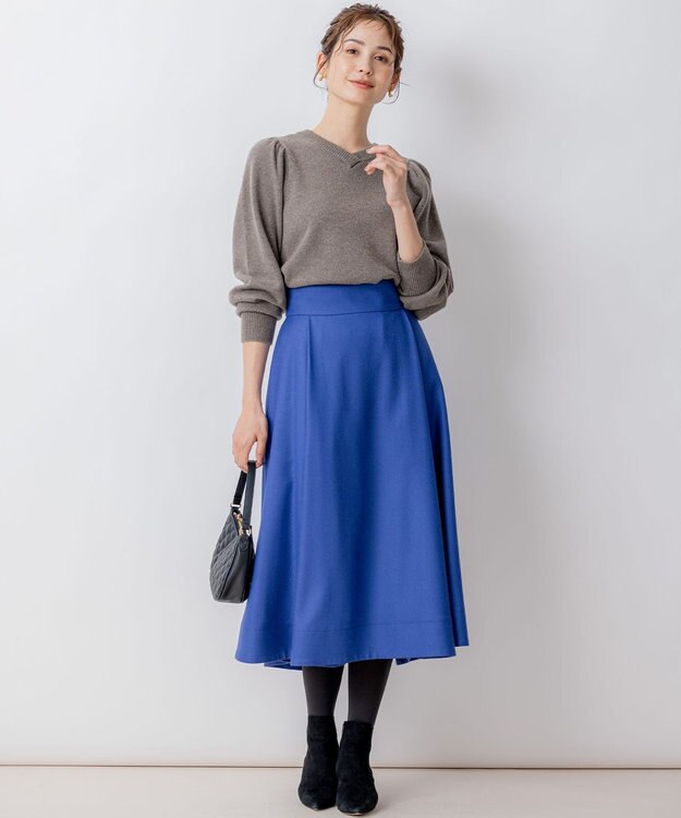 組曲 【8色展開・前後着用可】ウールカシミヤミックス パフスリーブ ニット ココアブラウン系