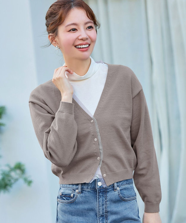 Tiaclasse 【洗える】オーガンジーラインカーディガン ベージュ