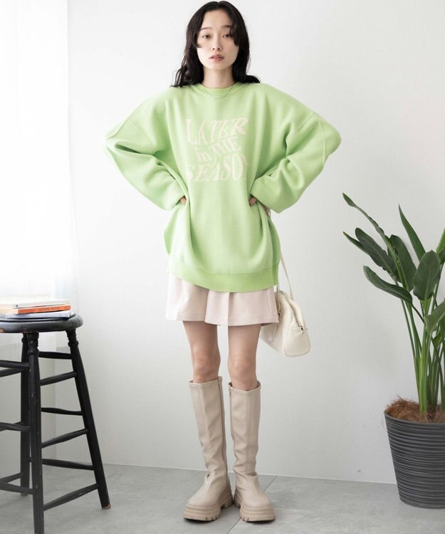 WEGO ウェーブロゴジャガードニットプルオーバー グリーン