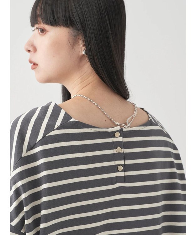 earth music&ecology バック釦ボーダーチュニック Charcoal Gray