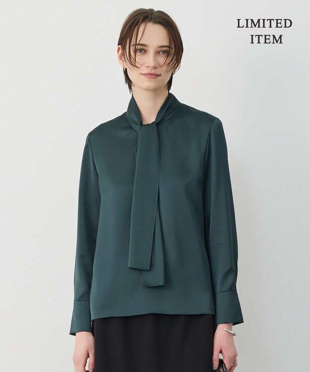 ICB 【WEB限定】 ドレープサテン ボウタイブラウス ミッドグリーン系