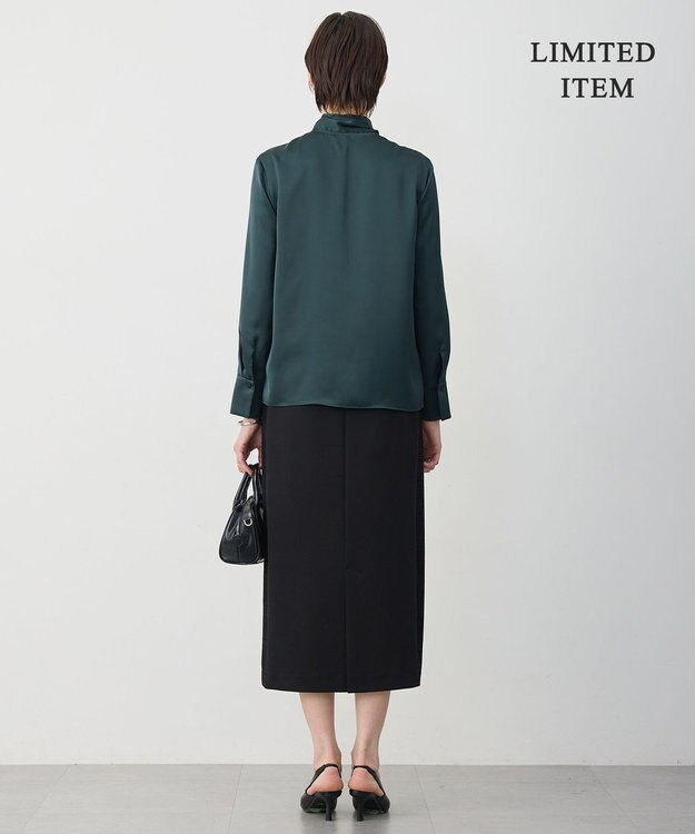 ICB 【WEB限定】 ドレープサテン ボウタイブラウス ミッドグリーン系